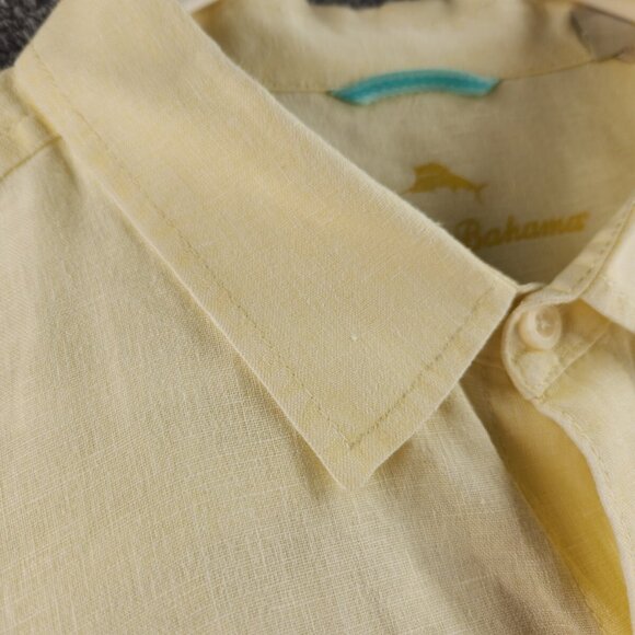 Tommy Bahama Men XXL Yellow Long Sleeve Button Up Shirt 100% Linen Embroidery - Picture 9 of 16
